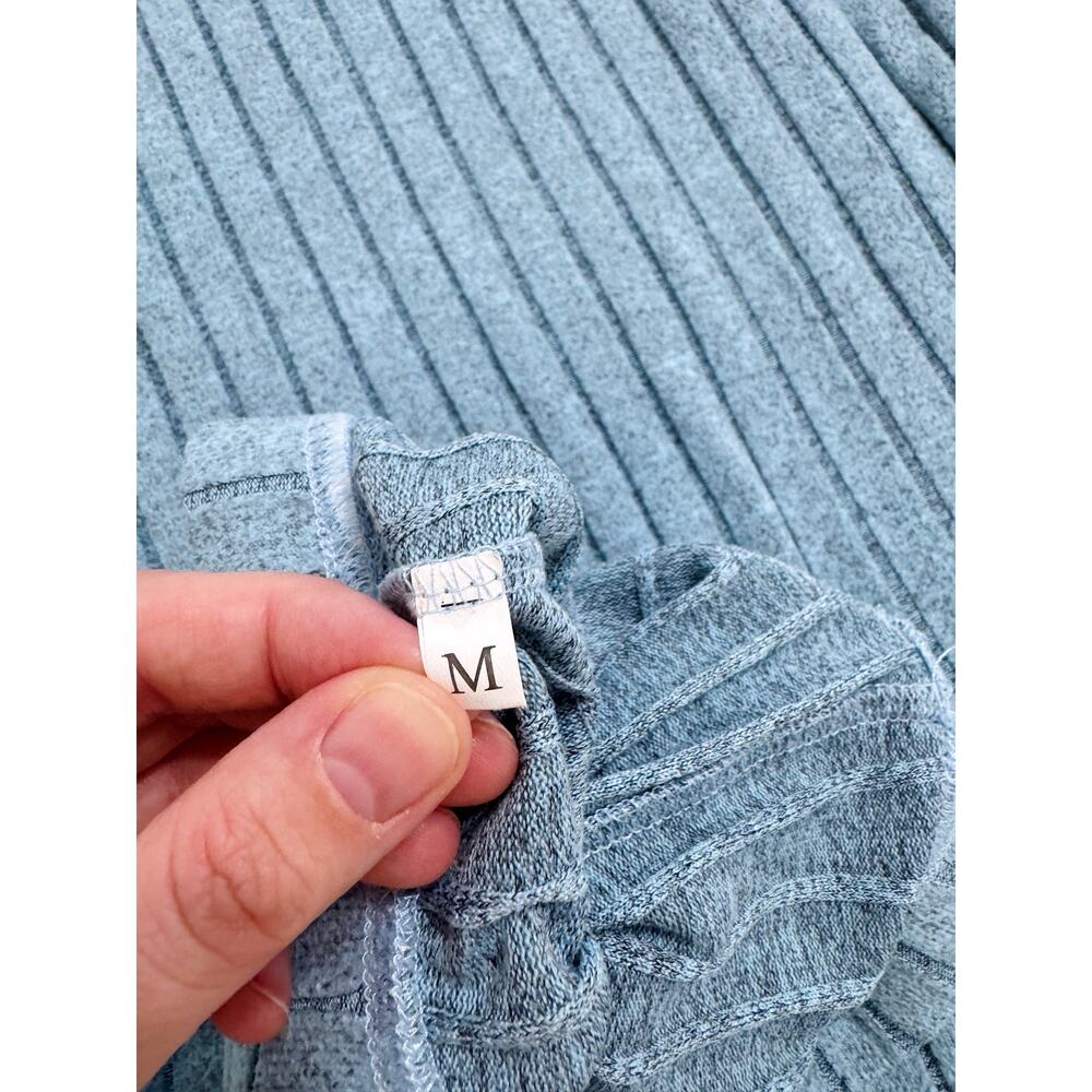 Blue Ribbed Maternity Post Partum Oversized T Shirt and Biker Short Set - Picture 3 of 3